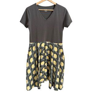 Svaha Organic Cotton Owl Print Circle Skirt Knee Length Dress Gray M Quirky Twee